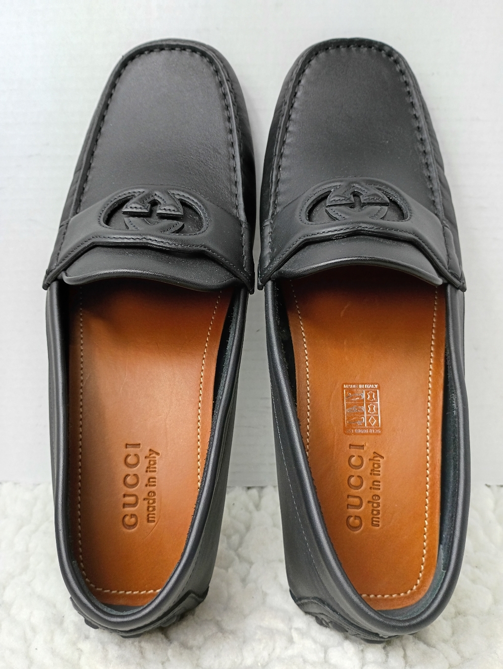 Gucci Ayrton Interlocking G Leather Drivers Black Loafers Mens 12 NWOB Italy - Picture 12 of 14